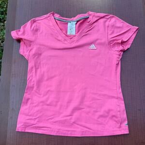 Adidas Women’s Pink V-Neck ClimaLite Athletic Tee - L